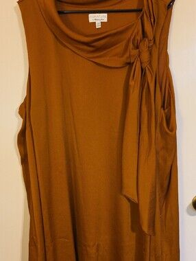 Signature by Robbie Bee Sleeveless Midi Dress in Rust Brown with Tie Detail